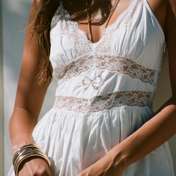 LoveShackFancy White Ruched Ruffled Mini Dress - Picture 4 of 5